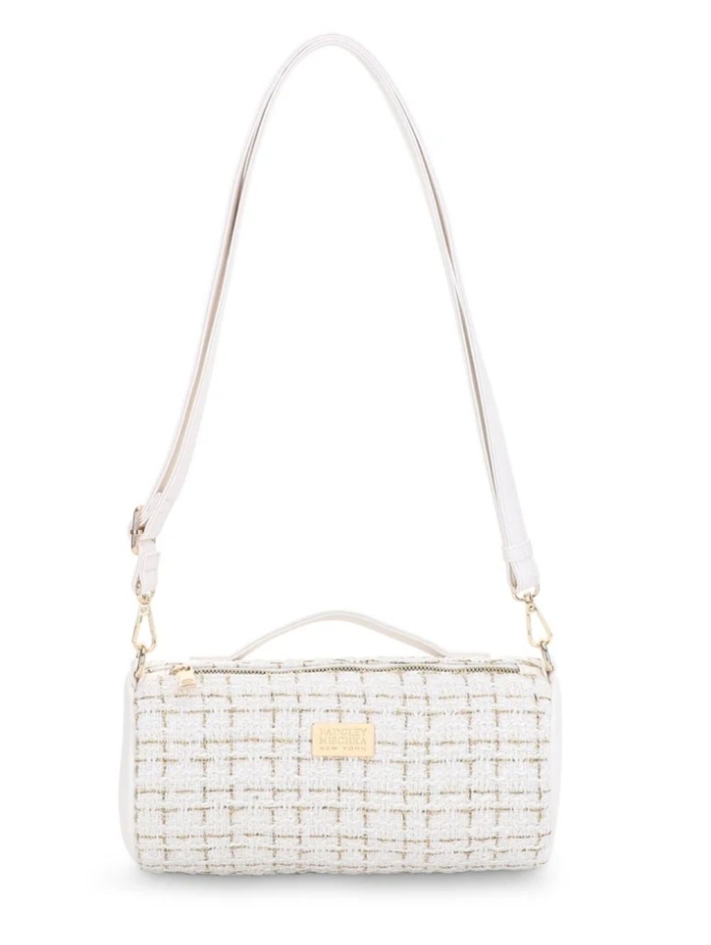 Badgley Mischka New York

The Tara Tweed Barrel Bag - White